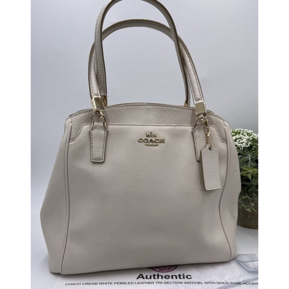 Coach F34663 Authenticated‎ Minetta Chalk Cross-grained Leather Handbag Purse